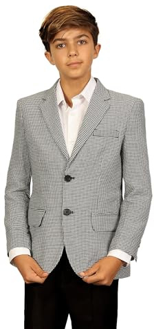 Gioberti Boys and Kids Houndstooth Fully Lined Blazer Jacket, Black, Size 20