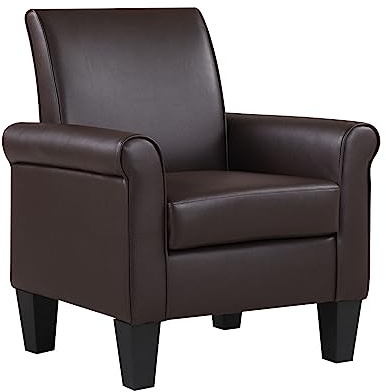 Lohoms Modern Faux Leather Accent Chair, Upholstered Living Room Armchairs, Comfy Winged Arm Single Sofa Chair for Bedrom, Apartment, Office, Brown