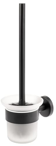 bremermann Bad-Serie Piazza Black - WC-Garnitur inkl. Wandhalterung und 1 Ersatzbürstenkopf, WC-Bürstenhalter, Toilettenbürstenhalter aus satiniertem Glas und Edelstahl, matt schwarz
