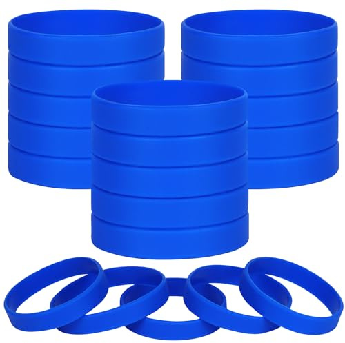 LVNRIDS 100 pcs Blue Blank Silicone Wristbands for Adult, Sports Party Rubber Elastic Wristband Wholesale Bulk Bracelet L