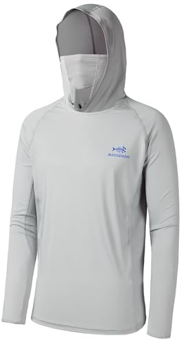 BASSDASH UPF 50+ Men’s Long Sleeve Fishing Shirt with Mask UV Neck Gaiter Hoodie (Cool Grey, X-Large)