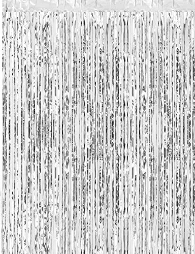 CHRORINE 1pcs 6.5ft Silver Foil Fringe Tinsel Curtain Backdrop for 16th 30th Silver Birthday Decorations Men Boys Girls Winter Christmas Decor Bachelorette Baby Shower Kids Party Decorations Supplies