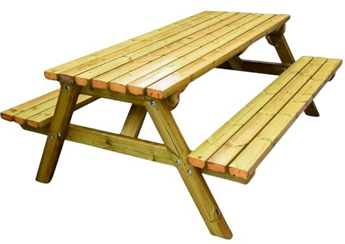 MG Timber - Mesa de picnic con marco en A, banco de alta resistencia, hecha de secuoya sueca tratada a presión (esquinas cuadradas, 7 pies)