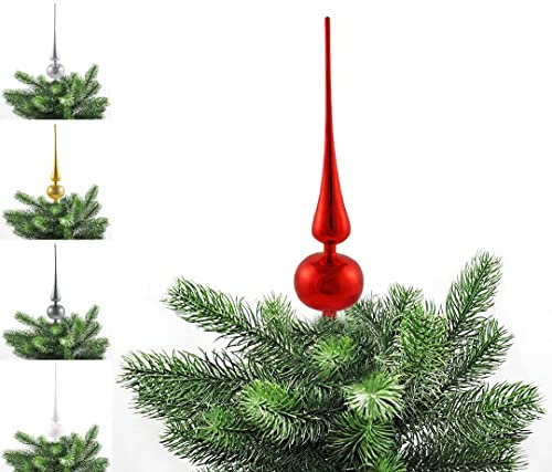 JACK Kunststoff Christbaumspitze Spitze Höhe 28cm, Ø 6cm Weihnachtsbaum Spitze Gold Silber Rot Grau Weiß Glanz, Farbe:Rot