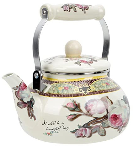 Vaguelly Stufa a legna con piano cottura, bollitore smaltato, 2500 retrò con manico in ceramica, teiera per gas, fornello a induzione con piano cottura a legna con piastra di cottura