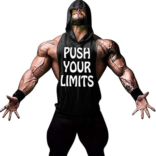 WAZZAP Uomo Bodybuilding Canotta con Cappuccio Palestra Muscolo Maglietta Fitness Sportive Senza Maniche Tank Top con Tasche