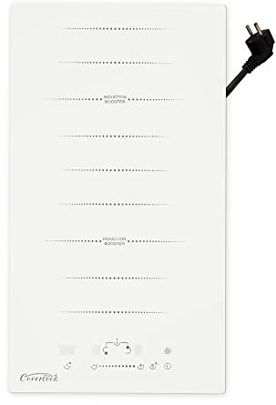 COVERCOOK 30cm Einbauherde induktionskochfeld 2 Platten, Einbau Domino Autarkes Kochfeld Induktion mit Stecker, Flexzonen, Slidertouch-Steuerung, Leistungsschärfe, Sicherheitsschloss,Weiß, 2800W