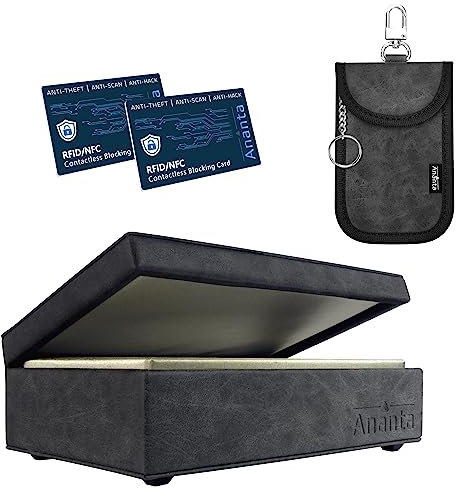Ananta Faraday Box for Car Keys – Premium RFID Key Box with Secure Magnetic Close, Spare Key Pouch & RFID Blocking Cards (Grey)
