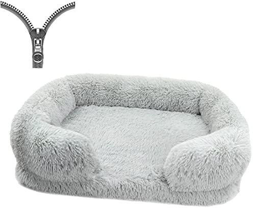 Nyescasa Orthopädisches Hundebett für Grosse Mittelgroße kleine Hunde Katzenbett Flauschig Plüsch Ergonomisches Hundesofa Waschbar rutschfest Hundebetten Hundekissen (M,50x40x14cm,Hellgrau)