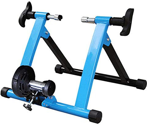 Rollentrainer für Fahrräder, Fahrradtrainer, Heimtrainer klappbar, bis 150 Kg belastbar, aus Stahl, Inkl. Vorderradstütze (mit magnetischem Widerstand), Blau (27,5 bis 29'' Wireless)