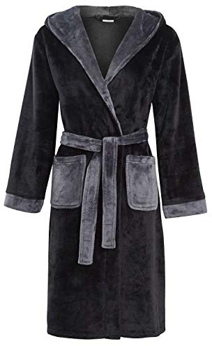 Slumber Hut® Luxury Boys Fleece Hooded Dressing Gown Warm Snuggle Robe - Special Teenager Size - Flannel - Black/Charcoal - 15-16 Years