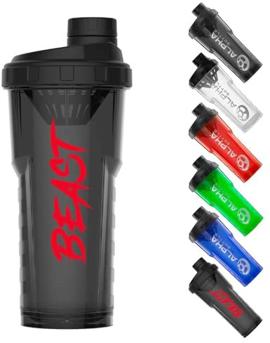 Alpha Designs | Protein Shaker Bottle 750ml Protein Shake Mixer | Leakproof Screw Cap | Beast Black