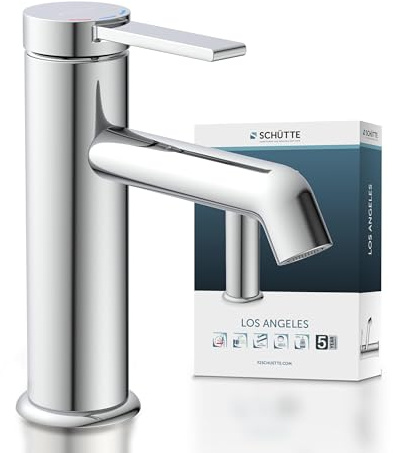 Skakt tvättställskran LOS ANGELES 33100, kran badrum med avloppsarmatur, kran badrum, enkelspaksblandare badrum med popup dräneringsplugg blandarkran handfat, krom