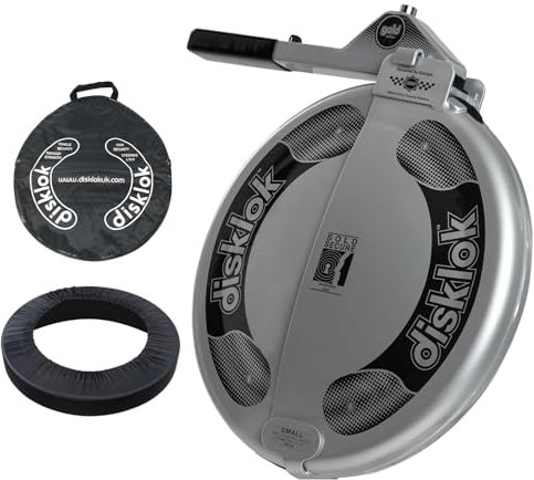 Disklok Gold Security Edition Combo Pack Car Steering Wheel Cover Anti-Angle Grinder Anti-Theft Lock Police Approved Inc. Bag & Cover (Silver, Small 35cm - 39cm)