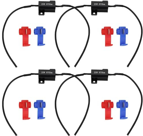 YINETTECH 4 Stück 25W 87 Ohm LED-Lastwiderstand 28 x 15,5 mm mit 8 Stück Schnelldrahtclip für LED-Scheinwerfer Blinkerbirne Scheinwerferbirne Nebelscheinwerfer Fehlerbehebung Blitzregler