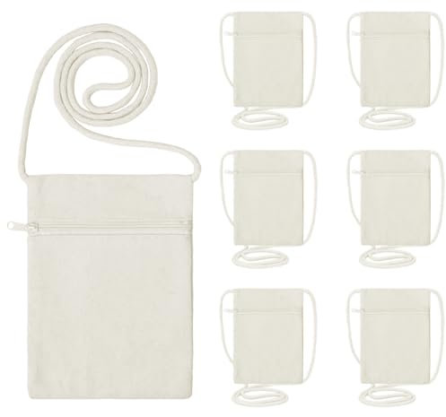 OUTALIZ Stoffbeutel zum Bemalen, 6 Stück Klein Stoffbeutel mit Reißverschluss, 17x12,5cm Beige Baumwolltasche zum Bemalen, für Party und Schule