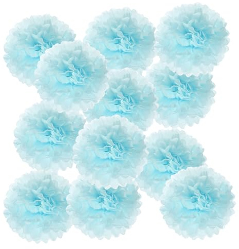 PATIKIL 10.5cm Pompon Carta Velina, 12Pz Fiori di Carta Pom Poms Decorativi Colorati per Matrimoni Addio Nubilato Compleanno Decorazioni Sfondo, Azzurro