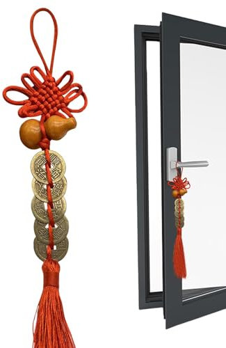 Chinese Feng Shui Ornaments, Gourd Red Chinese Knot Tassel, Feng Shui Five Emperors Copper Money Key Chain Pendant, Feng Shui Wealth Pendant, Chinese Ancient Blessings Of Health Happiness