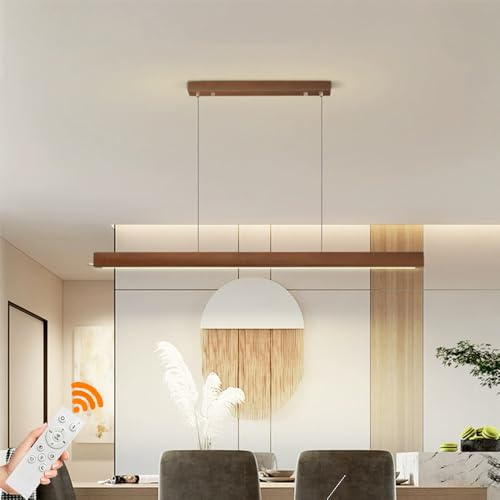 Moderno LED Lámpara Colgante Lámpara de Mesa de Comedor Negro Colgante Lámpara Dimmable Diseñador Lineal Lámpara Colgante Altura Ajustable Araña para Comedor Cocina Oficina Lámpara (Marrón/L120CM)