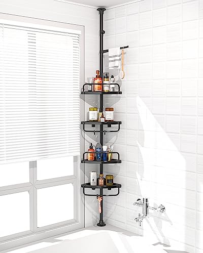 ADOVEL 4 Layer Corner Shower Caddy, Stainless Steel Constant Tension Pole Shower Organizer, Adjustable Corner Shower Shelf, Rustproof 3.3 to 9.8 ft