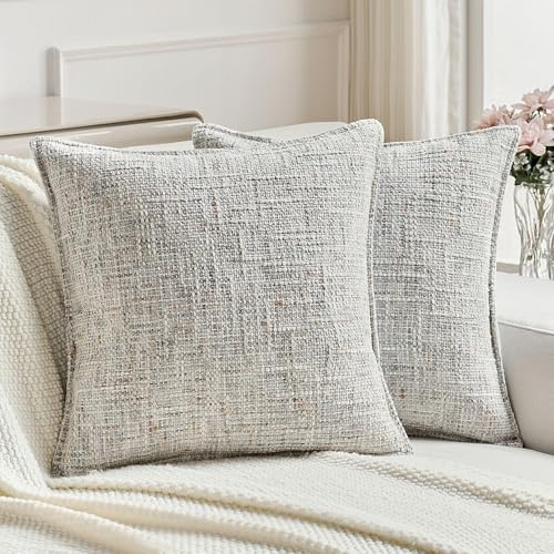 Ystyle Chenille Kuddfodral 2 Stycken, 50×50cm, Mjukt Kuddöverdrag Med Osynlig Dragkedja, Tvättbart Fyrkantiga Modern Kuddskydd, Överdrag För Prydnadskudde För Soffa Hem Sovrum, Grå
