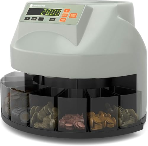 Detectalia M5 – Contamonete con conteggio del valore e selezione automatica delle monete euro miste – Separa le monete e Con uscita per stampante