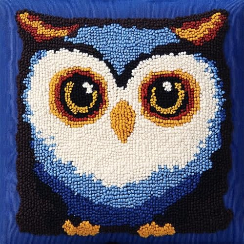 AxiangziK Kit Gancio di Chiusura per Cuscino Fai-da-Te,gufo dei cartoni animati,Artigianato Facile da Imparare per Kit Tappeto con Gancio di Chiusura per Cuscino,43x43cm