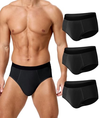 BEENIUBEE Inkontinenz Pants Männer 3 Pack, Waschbar Baumwolle Inkontinenz Slips mit Saugfähigem Pad 150 ml Urinkapazität,Wiederverwendbar Unterhosen,Auslaufsichere Unterwäsche Herren(Schwarz,L)