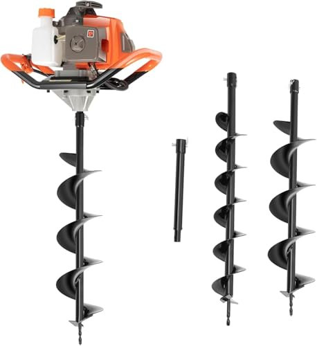YEITBY 71CC Tarière à essence à 2 temps, poteaux de clôture 2,3 kW, 3 embouts de forage 10/15/20 cm, pour poteaux de clôture, tarière