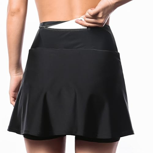 Cuissard Vélo Femme 2 en 1 Jupe Short Cyclisme avec Rembourrage Gel 5D, Taille Haute, Poche Intérieure, Antichoc Respirant Été (M,Noir)