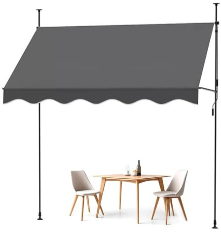 Auvent de terrasse rétractable manuel pour balcon et jardin, installation sans perçage, protection à manivelle pour pavillon, café, restaurant (gris, 200 x 120 cm)