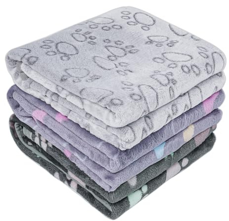 MICOOYO Puppy Cat Blanket Washable, 3 Pack Dog Blanket for Cats Kitten Doggy, Pet Blankets for Small Medium Large Dogs(Paws Bones,S)