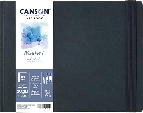 Canson Professional Book, Carta per acquerelli, grana fine, 300 gsm, Quaderno cucito, copertina rigida, 27,9 x 21,6 cm, bianco, 24 fogli