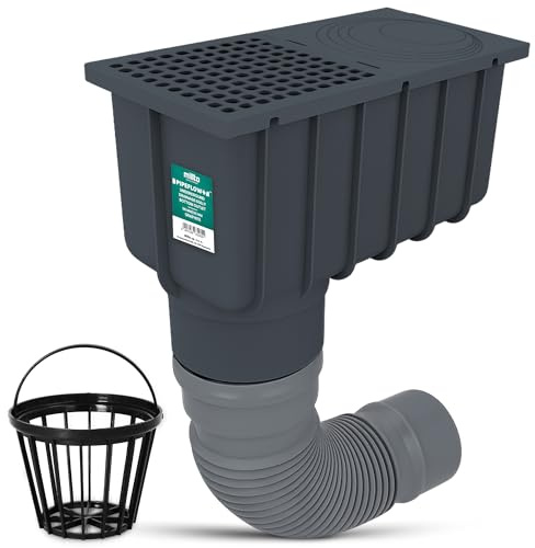 Millto Pozzetto Di Scarico Per Grondaia 110/125 mm Raccoglitore Pluviale Da Giardino Apribile Innesto Tubo Pluviale Pozzetto Di Ispezione Con Griglia Tubo Flessibile 340‑400 Grafite