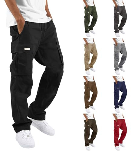Kswlwccpp Pantaloni Cargo Uomo - Nero Pantalone Cotone Larghi Pantalonis da Lavoro Estivi Militari Elastico alla Caviglia Streetwear, S-5XL