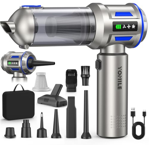 Yomile Aspirabriciole Senza Fili, 27000PA 4 in 1 Aspirapolvere per Auto Portatile,Aspiratore e Soffiatore con Motore Brushless Mini Aspirabriciole Senza Fili Potente per Auto Casa