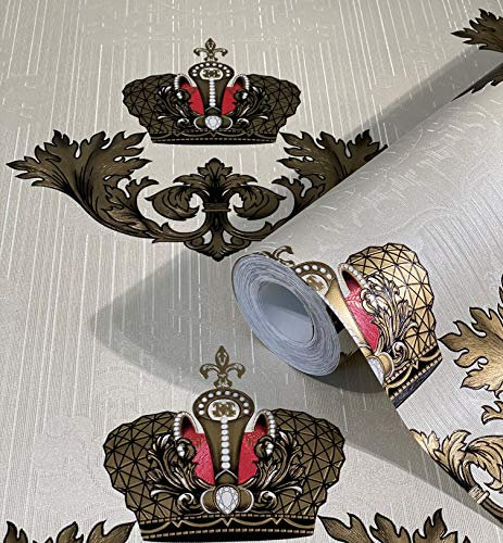 Tapete Pearl Gold Krone Klein Verzierung Dezent Klassisch Kollektion Glööckler Imperial von marburg für Schlafzimmer Wohnzimmer oder Küche Made in Germany 10,05m X 0,70m 54855 BEKANNT AUS DEM TV!