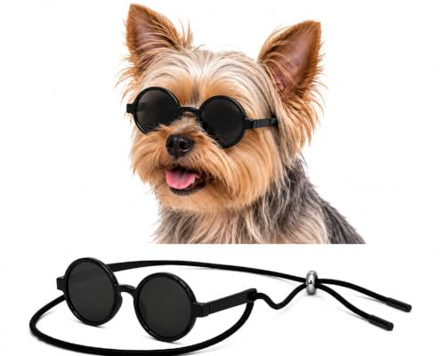 G016-2 - Gafas de sol redondas y pequeñas para perros de raza pequeña de hasta 15 libras, color negro