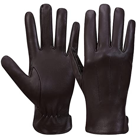MGGMOKAY Mens Winter Sheepskin Leather Gloves Warm Cashmere Lined Touchscreen Driving Gloves,Brown,M