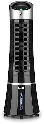 Klarstein rafraîchisseur d'air, ventilateur, humidificateur & ioniseur, Réservoir d'eau 6 L, oscillation, 30 W, 210 m³/h, minuterie, climatiseur mobile, noir, smart
