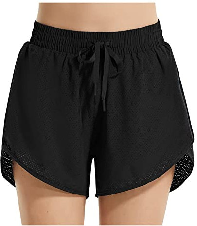 baleaf Badeshorts Damen UPF50+ Badehose Schnell Trocknende Boardshorts UV Schutz Bikini Shorts mit Tasche Schwimmhose mit Mesh Schwarz M