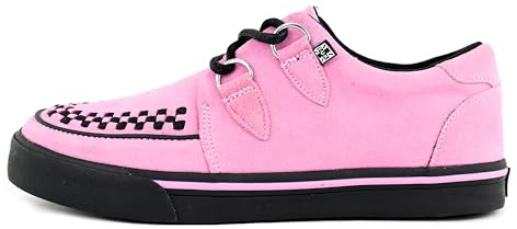 T.U.K. Creeper Sneakers for Men & Women – Suede Lace‑Up Shoes with Memory Foam Insoles – Punk, Goth, Rockabilly & Alternative Footwear - Pink Suede - UK Men 5 / Women 6