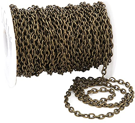 10 m/rulle halsband järn pansarkedjor med spole, 10 x 6,5 x 1,8 mm vakuumöverdrag herrkedja länkkedja för män gör-det-själv armband kedja smyckestillverkning (brons)