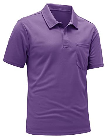 Rdruko Mens Short Sleeve Golf Polo with Chest Pocket, Purple-2 XL