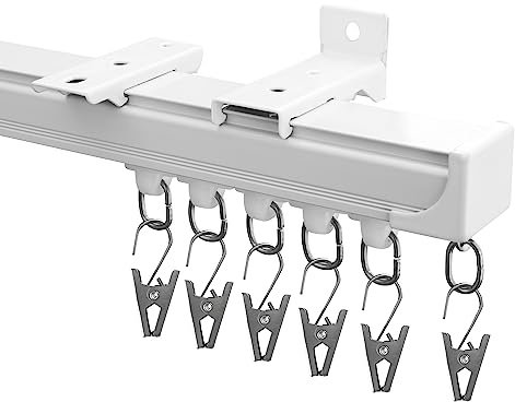 Hoeflife Curtain Track,Ceiling Curtain Track,Wall Mount Curtains Tracks,Heavy Duty Sliding Room Divider Ceiling Mount Curtains Tracks Rails Rod System with Clips 15-18ft White