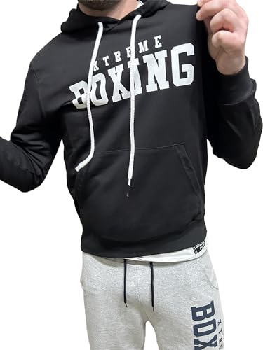 XTREME BOXING - Felpa in Cotone Leggero con Cappuccio, Tasca Frontale a Marsupio, Felpa della Tuta Uomo in Cotone, Sportiva, Casa, Palestra, Jogging, Tempo Libero XF200C (XXL, Nero)