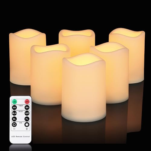 Cibnew LED Kerzen für den Außenbereich,Flammenlose Kerzen mit Timer batteriebetrieben flackernde für Hochzeit Party Home Weihnachten, 6er-Set (Warm Weißer)