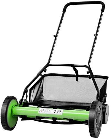 Cortacésped manual de cuatro ruedas sin motor, cortadora de husillo de 20 pulgadas, 65 de acero al manganeso de 9 velocidades con cesta de recolección de césped, cortadora de husillo