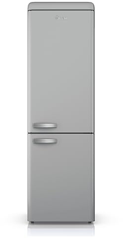 Swan Retro 70/30 Fridge Freezer with 4 Glass Shelves, 3 Freezer Drawers, Salad Crisper, Chrome Wine Rack, Grey, SR11020GRNE