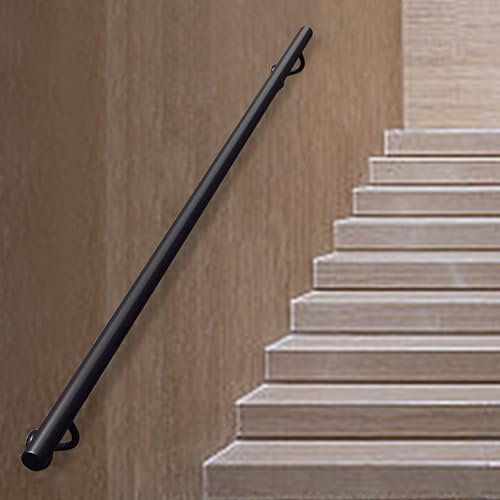 Barandilla de escalera de hierro forjado negro para escalones de interior y exterior, barra de seguridad con barra de soporte de pasillo de 510 cm